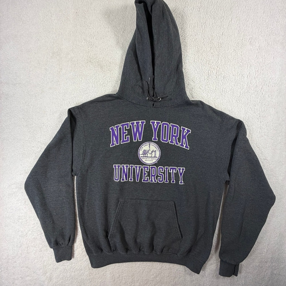 Champion NYU Hoodie Men Medium Gray Excellent Collegiate New York University